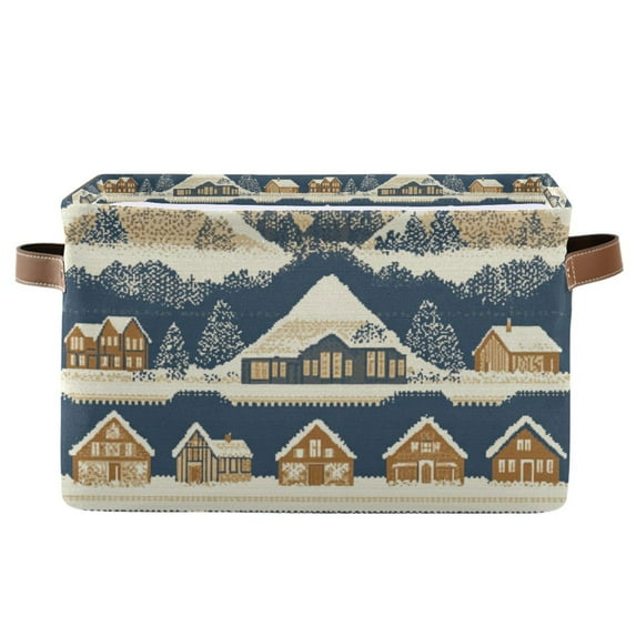 Yayeee Canvas Storage Basket with Handles for Shelves Fabric Bins Closet Organizer, Winter Village