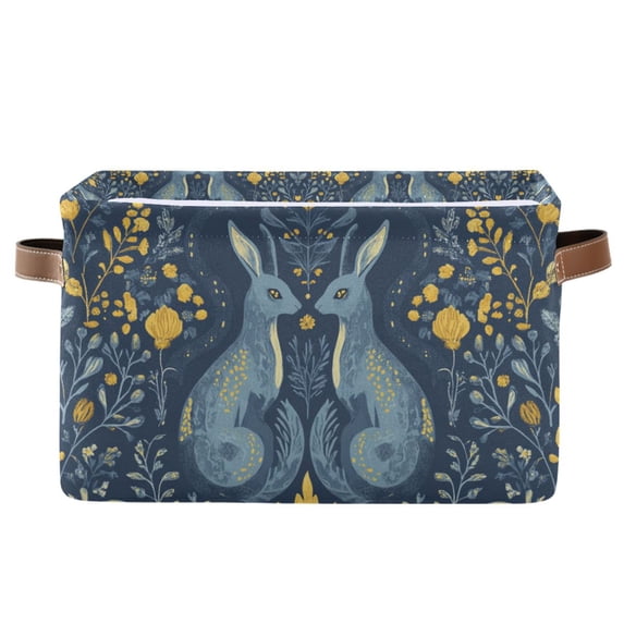Yayeee Canvas Storage Basket with Handles for Shelves Fabric Bins Closet Organizer, Yellow Forest Pattern