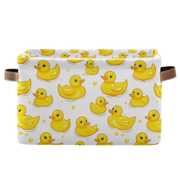 Yayeee Canvas Storage Basket with Handles for Shelves Fabric Bins Closet Organizer, Yellow Rubber Ducks