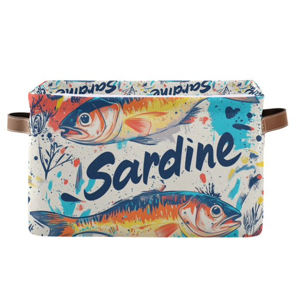 Yayeee Canvas Storage Basket with Handles for Shelves Fabric Bins Closet Organizer, Yellow Sardines Pattern
