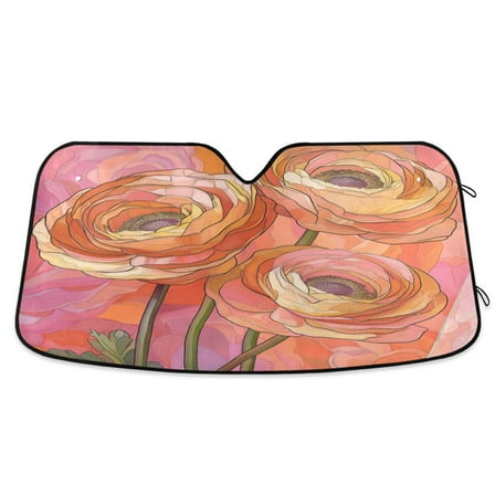 Yayeee Car Windshield Sun Shade Universal Fit Front Visor Protector, Abstract Pink Flowers