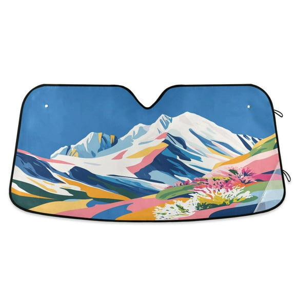 Yayeee Car Windshield Sun Shade Universal Fit Front Visor Protector, Abstract Snow Mountain