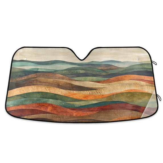 Yayeee Car Windshield Sun Shade Universal Fit Front Visor Protector, Abstract Wavy Landscape