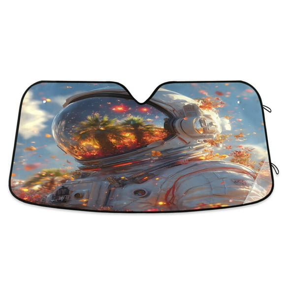 Yayeee Car Windshield Sun Shade Universal Fit Front Visor Protector, Astronaut Palm Pattern