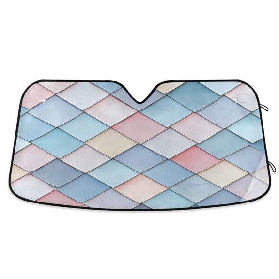 Yayeee Car Windshield Sun Shade Universal Fit Foldable Front Window Visor Protector, Size 55"x27.6", Beige Art Pattern