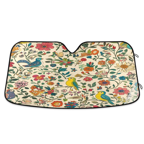 Yayeee Car Windshield Sun Shade Universal Fit Foldable Front Window Visor Protector, Size 55"x27.6", Beige Cartoon Animals