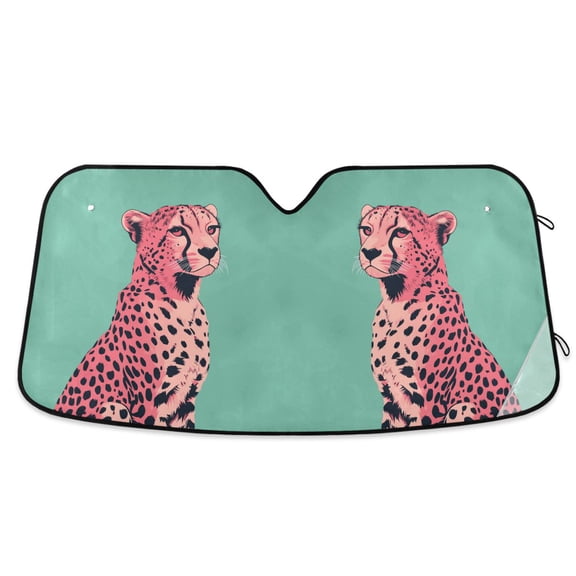 Yayeee Car Windshield Sun Shade Universal Fit Foldable Front Window Visor Protector, Size 55"x27.6", Big Pink Cheetah