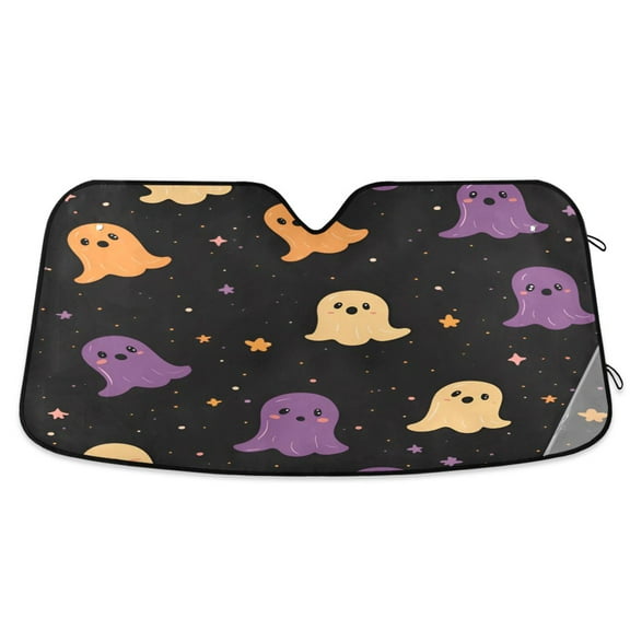 Yayeee Car Windshield Sun Shade Universal Fit Front Visor Protector, Black Halloween Ghosts