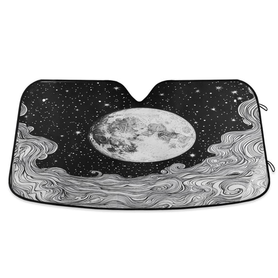 Yayeee Car Windshield Sun Shade Universal Fit Front Visor Protector, Black Moon