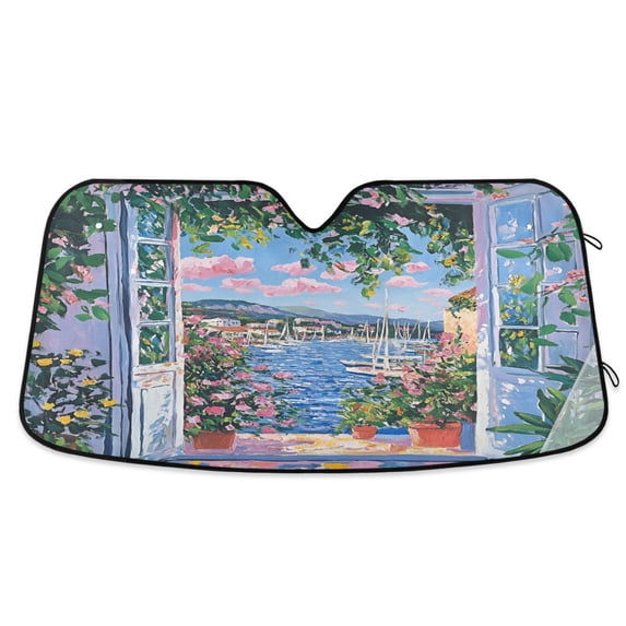Yayeee Car Windshield Sun Shade Universal Fit Front Visor Protector, Blue Floral Window