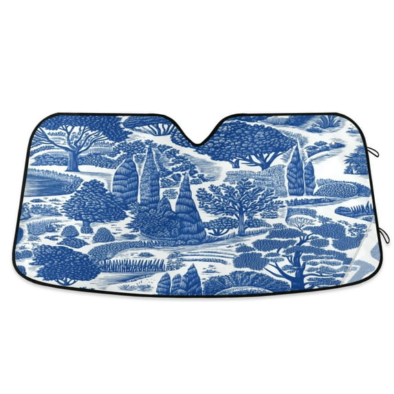 Yayeee Car Windshield Sun Shade Universal Fit Front Visor Protector, Blue Garden Pattern