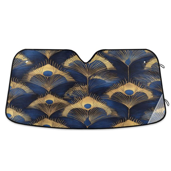 Yayeee Car Windshield Sun Shade Universal Fit Front Visor Protector, Blue Peacock Feathers Pattern
