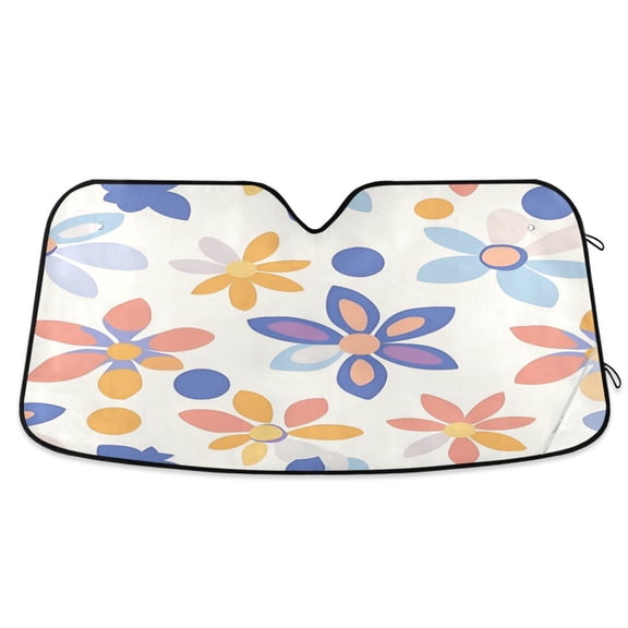 Yayeee Car Windshield Sun Shade Universal Fit Foldable Front Window Visor Protector, Size 55"x27.6", Blue Retro Flower
