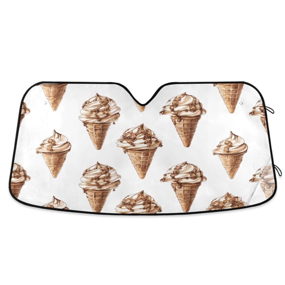 Yayeee Car Windshield Sun Shade Universal Fit Front Visor Protector, Brown Ice Cream Pattern