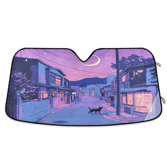 Yayeee Car Windshield Sun Shade Universal Fit Front Visor Protector, Cat Walking in Street