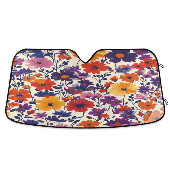 Yayeee Car Windshield Sun Shade Universal Fit Front Visor Protector, Colorful Flowers Pattern