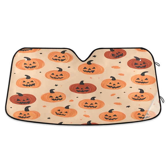 Yayeee Car Windshield Sun Shade Universal Fit Front Visor Protector, Colorful Halloween Pumpkin Pattern