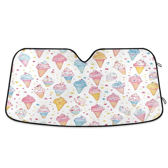 Yayeee Car Windshield Sun Shade Universal Fit Front Visor Protector, Colorful Ice Cream Pattern