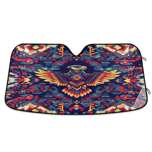 Yayeee Car Windshield Sun Shade Universal Fit Foldable Front Window Visor Protector, Size 55"x27.6", Geometric Eagle