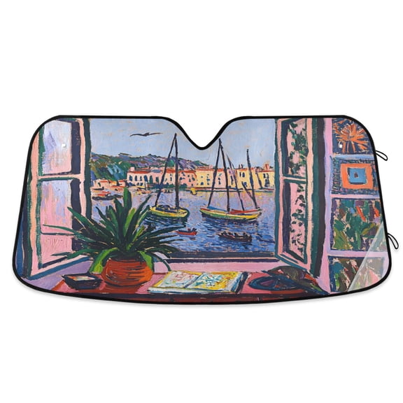 Yayeee Car Windshield Sun Shade Universal Fit Foldable Front Window Visor Protector, Size 55"x27.6", Green Boat