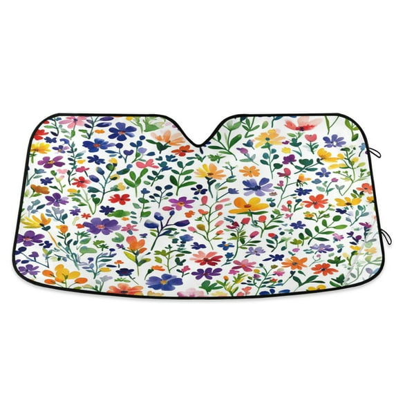 Yayeee Car Windshield Sun Shade Universal Fit Front Visor Protector, Green Wildflower Pattern