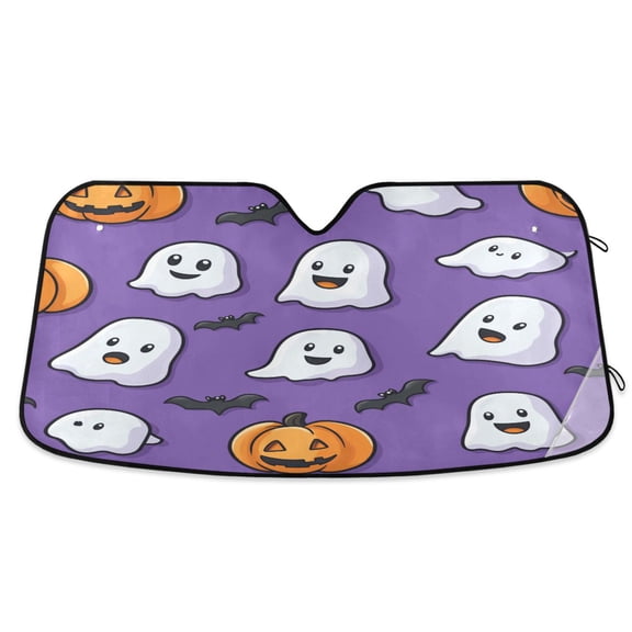 Yayeee Car Windshield Sun Shade Universal Fit Front Visor Protector, Halloween Ghosts Purple