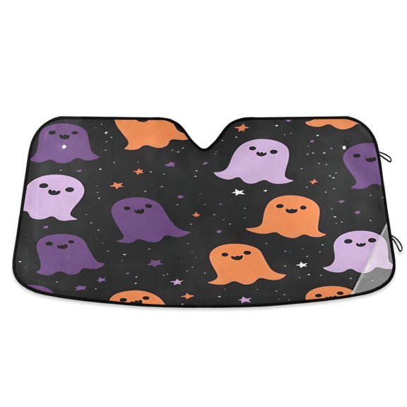 Yayeee Car Windshield Sun Shade Universal Fit Front Visor Protector, Halloween Orange Ghosts
