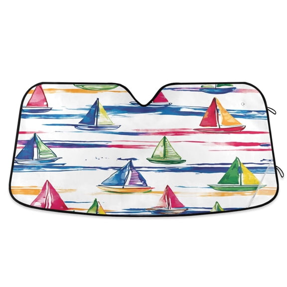 Yayeee Car Windshield Sun Shade Universal Fit Foldable Front Window Visor Protector, Size 55"x27.6", Hand Drawn Sailboats