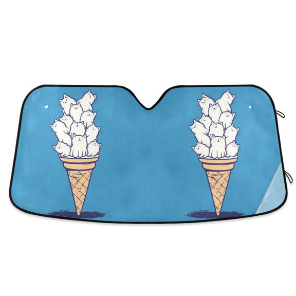 Yayeee Car Windshield Sun Shade Universal Fit Foldable Front Window Visor Protector, Size 55"x27.6", Ice Cream Cat