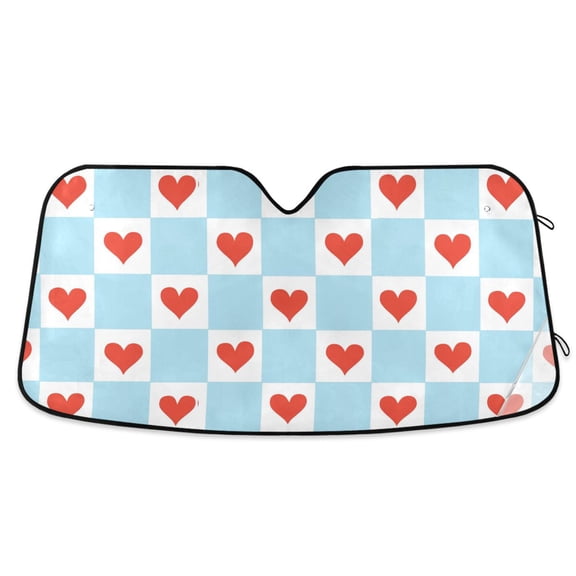 Yayeee Car Windshield Sun Shade Universal Fit Front Visor Protector, Light Blue Checkered Heart