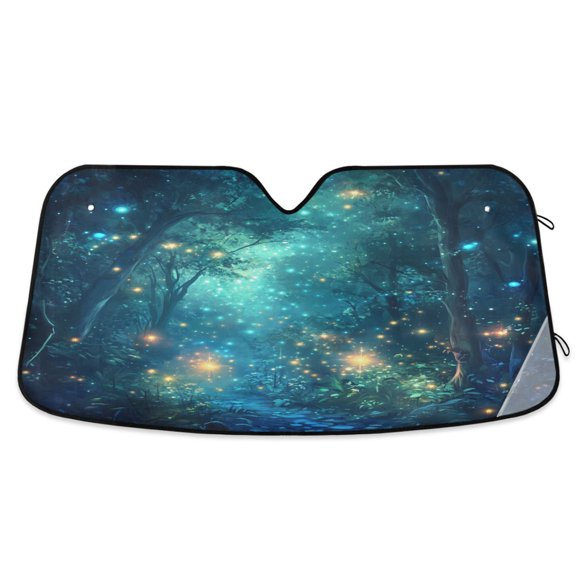 Yayeee Car Windshield Sun Shade Universal Fit Front Visor Protector, Magical Forest Glowing Lights