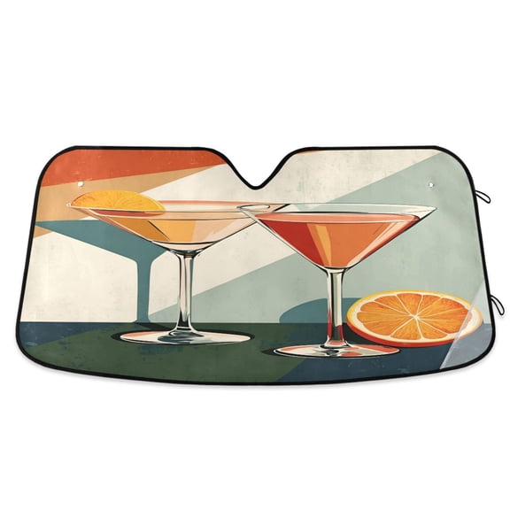 Yayeee Car Windshield Sun Shade Universal Fit Foldable Front Window Visor Protector, Size 55"x27.6", Mid Century Orange Juice