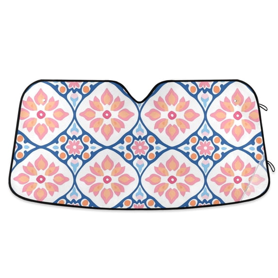 Yayeee Car Windshield Sun Shade Universal Fit Front Visor Protector, Mosaic Flowers Pattern