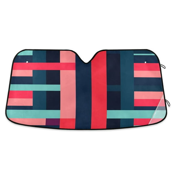 Yayeee Car Windshield Sun Shade Universal Fit Front Visor Protector, Navy Blue Stripes