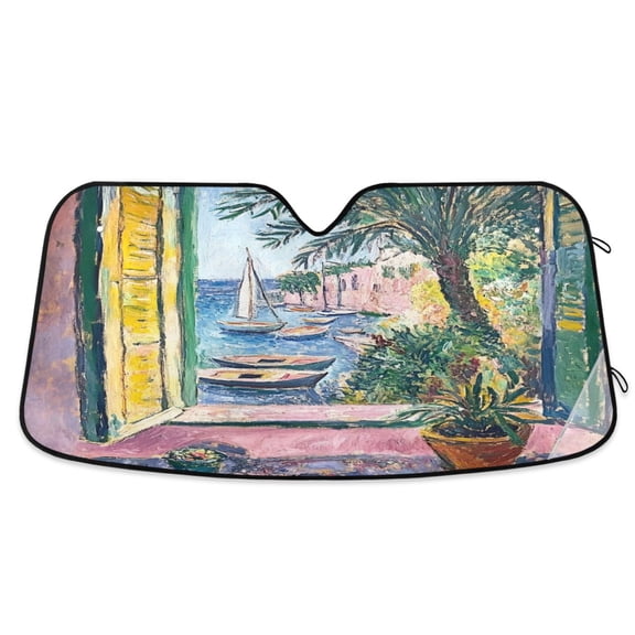 Yayeee Car Windshield Sun Shade Universal Fit Foldable Front Window Visor Protector, Size 55"x27.6", Ocean Boat