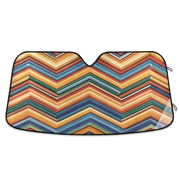 Yayeee Car Windshield Sun Shade Universal Fit Foldable Front Window Visor Protector, Size 55"x27.6", Orange Geometric
