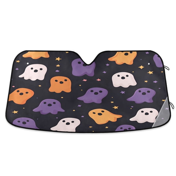 Yayeee Car Windshield Sun Shade Universal Fit Front Visor Protector, Orange Halloween Ghosts