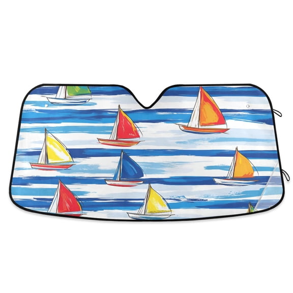 Yayeee Car Windshield Sun Shade Universal Fit Foldable Front Window Visor Protector, Size 55"x27.6", Orange Sailboats