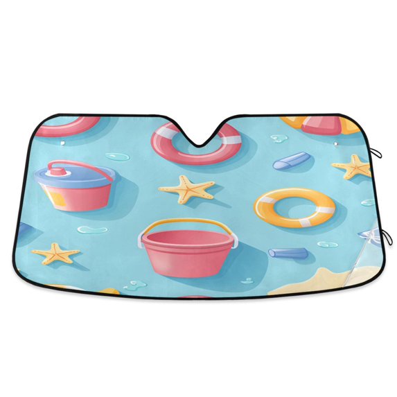 Yayeee Car Windshield Sun Shade Universal Fit Front Visor Protector, Pink Beach Toys Pattern
