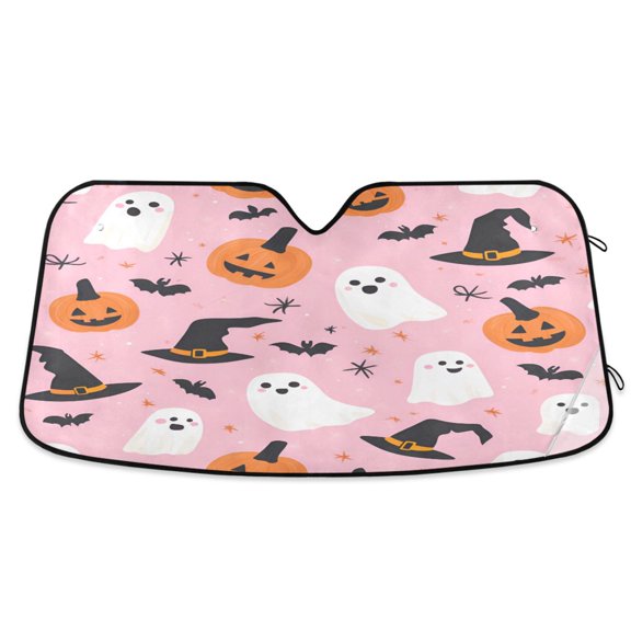 Yayeee Car Windshield Sun Shade Universal Fit Front Visor Protector, Pink Halloween Ghosts