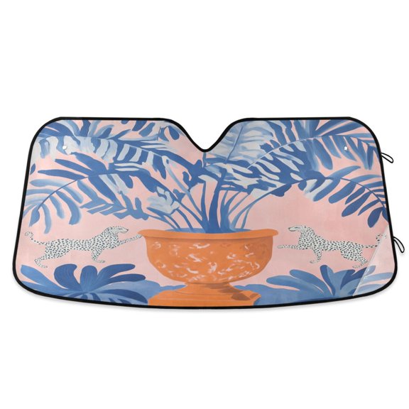Yayeee Car Windshield Sun Shade Universal Fit Foldable Front Window Visor Protector, Size 55"x27.6", Pink Leaves
