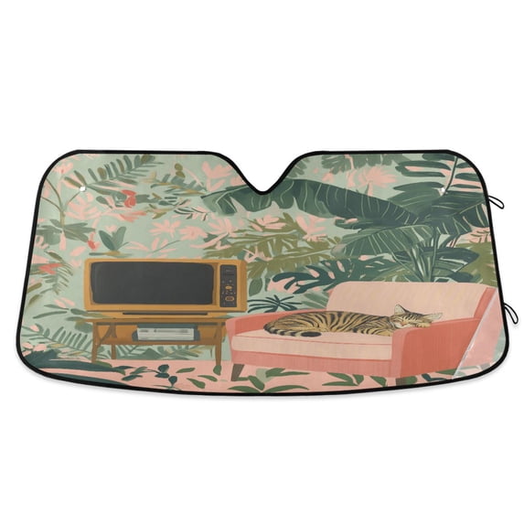 Yayeee Car Windshield Sun Shade Universal Fit Front Visor Protector, Pink and Green Cat