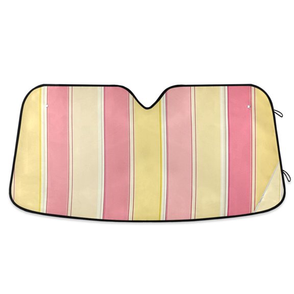 Yayeee Car Windshield Sun Shade Universal Fit Front Visor Protector, Pink and Yellow Striped Pattern