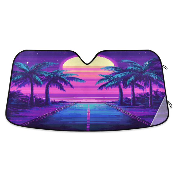 Yayeee Car Windshield Sun Shade Universal Fit Front Visor Protector, Purple Digital Art