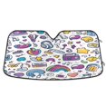 thumbnail image 1 of Yayeee Car Windshield Sun Shade Universal Fit Front Visor Protector, Purple Doodle Pattern, 1 of 8