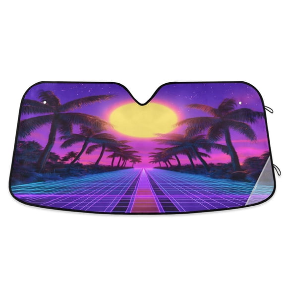 Yayeee Car Windshield Sun Shade Universal Fit Front Visor Protector, Purple Neon Road