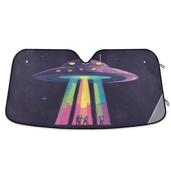 Yayeee Car Windshield Sun Shade Universal Fit Foldable Front Window Visor Protector, Size 55"x27.6", Purple UFO