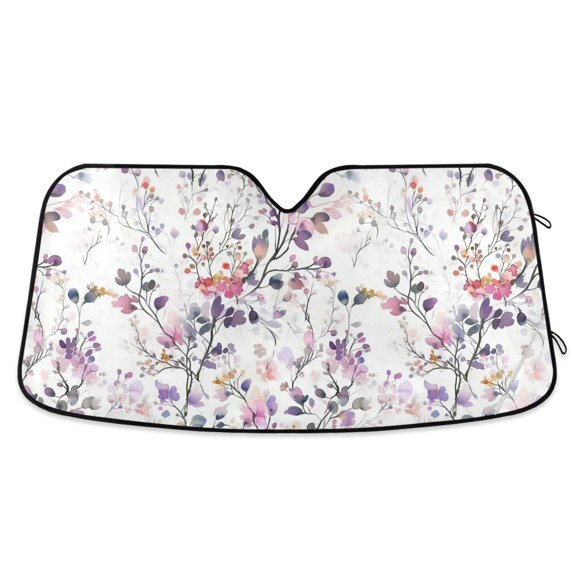 Yayeee Car Windshield Sun Shade Universal Fit Front Visor Protector, Purple Wildflowers