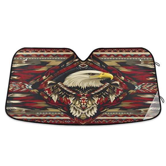 Yayeee Car Windshield Sun Shade Universal Fit Foldable Front Window Visor Protector, Size 55"x27.6", Red Abstract Eagle
