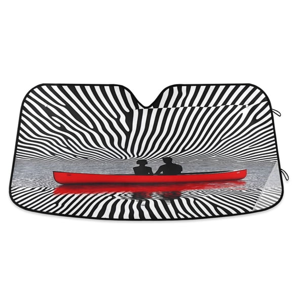 Yayeee Car Windshield Sun Shade Universal Fit Foldable Front Window Visor Protector, Size 55"x27.6", Red Boat